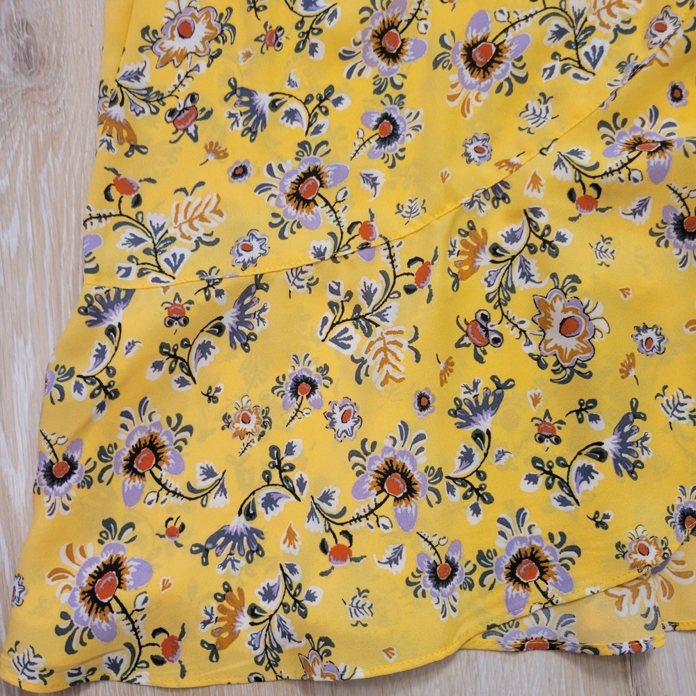 New Max Studio Wrap Skirt Womens XL Yellow Floral Ruffle Midi Romantic Cottage - Picture 8 of 16